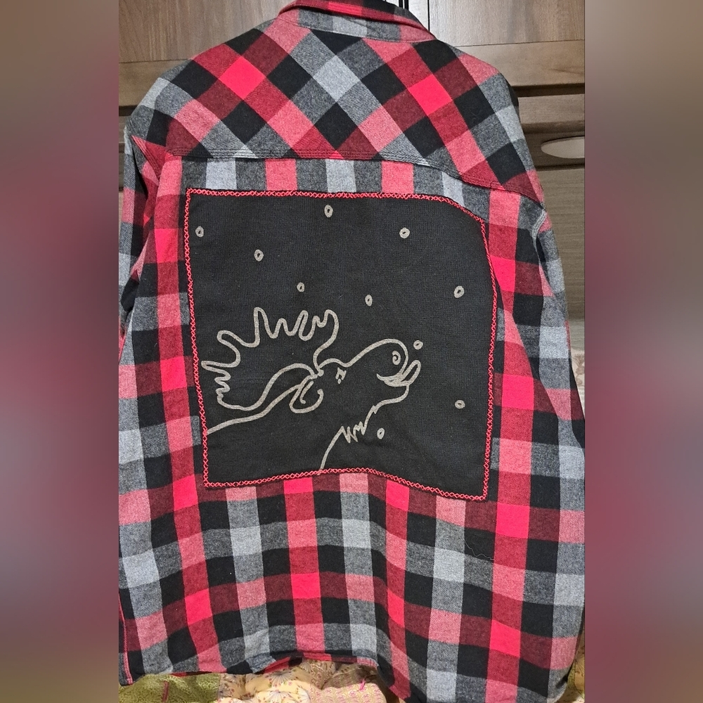 Flannel SHIRT jacket Hand Stitched Patch Enhancement.